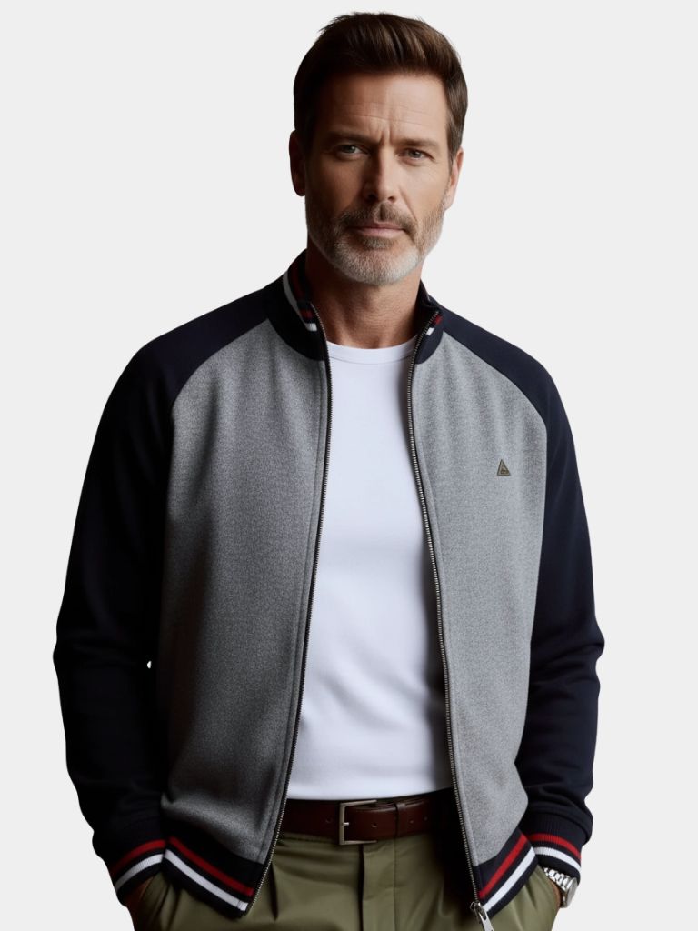 Cardigan con Collo Alto a Blocco di Colore con Zip - Roma Essenza