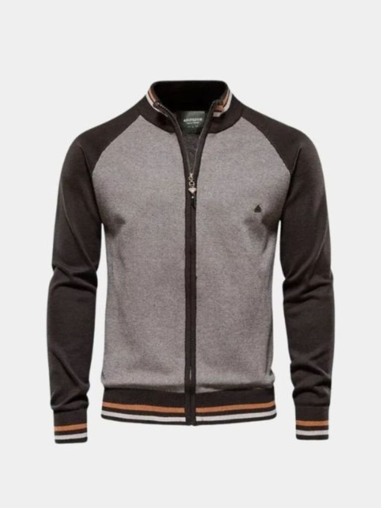 Cardigan con Collo Alto a Blocco di Colore con Zip - Roma Essenza