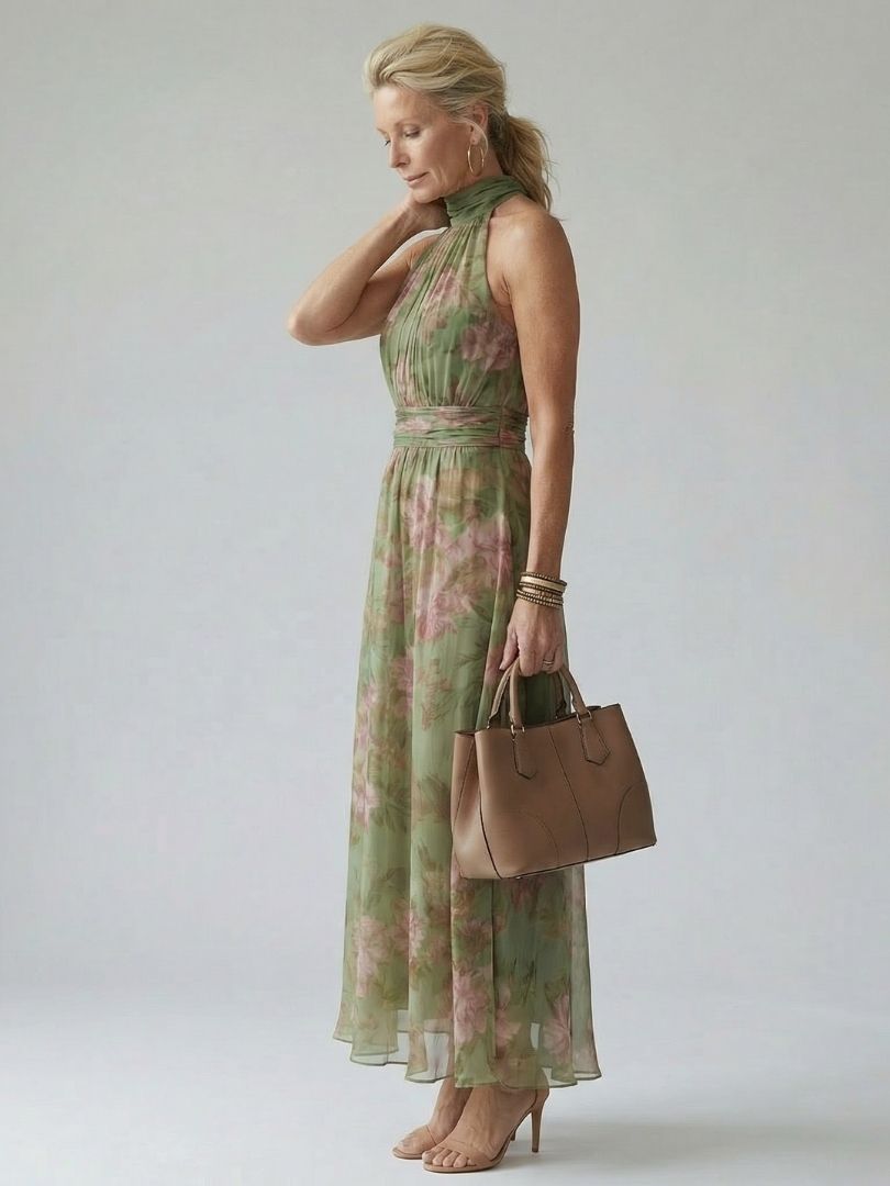 Mirella | Abito Midi con Scollo All’Americana Arricciato