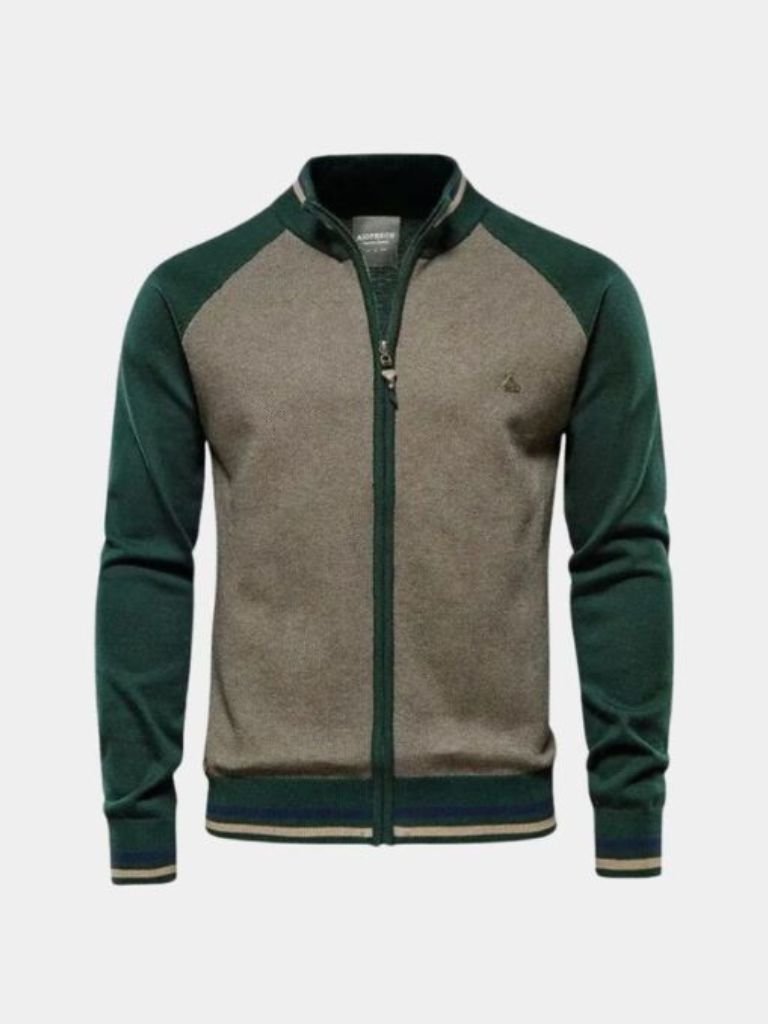 Cardigan con Collo Alto a Blocco di Colore con Zip - Roma Essenza